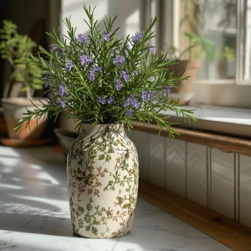 SIDUCAL Ceramic Green and Beige Antique Vase, 7 Inch Retro Ice Cracked Chinoiserie Floral Vase, Rustic Farmhouse Vases for Home Decor, Bookshelf, Office, Garden, Chinoiserie Decor, Tuscan Decor - Image 6