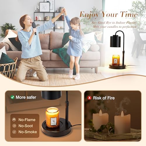 CASTLELIFE Candle Warmer Lamp with Timer & Dimmer, Height Adjustable Electric Wax Melt Warmer for Jar Candles, Gifts for Mom Home Decor, Black - Image 4