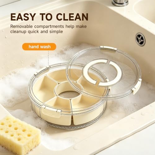 6-Compartment Snackle Box, Rotating Serving Tray with Lid & Handle - Image 7