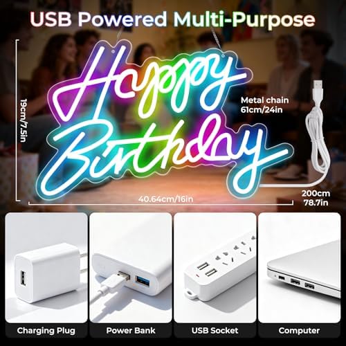Happy Birthday Neon Sign for Wall Decor, RGB Led Neon Dimmable - Image 5