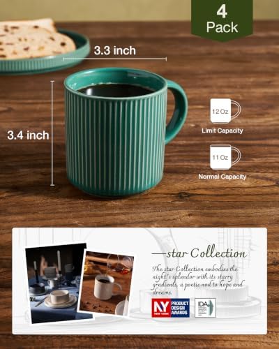 famiware Coffee Mug Set of 4, Star 12 oz Ceramic Mugs Cups Set with Handle - Image 5