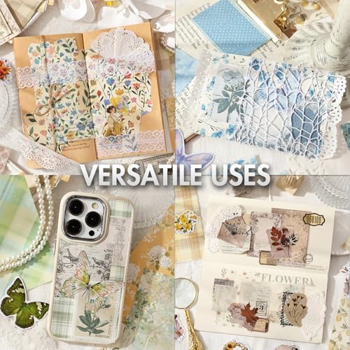 OKUPAN Scrapbook Supplies Kit – 100PCS Vintage Cottagecore Floral Scrapbook Paper & Stickers, 4 Sizes Pastoral Scrapbooking Supplies for Journaling, Card Making & DIY Gifts (Pink) - Image 5