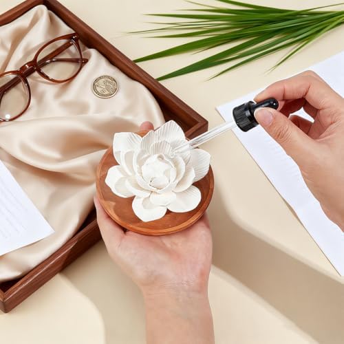 PH PandaHall Essential Oil Passive Flower Diffuser, White Flower Ceramic Essential Oil Small Diffuser Cordless Aromatherapy for Small Room Desk Bathroom Office Air Freshener, Lotus - Image 3