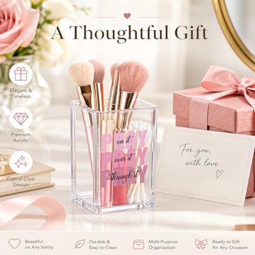 Inspirational Pen Holder - Pray on it, Pray over it, Pray through it Acrylic Desk Organizer, Christian Gifts for Women, Religious Office Decor, Makeup Brush Cup, Prayer Room Accessory, Clear - Image 6