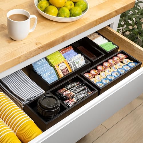 happimess Eldora 5-Piece Handcrafted Bamboo Drawer Organizers, Black - Image 2