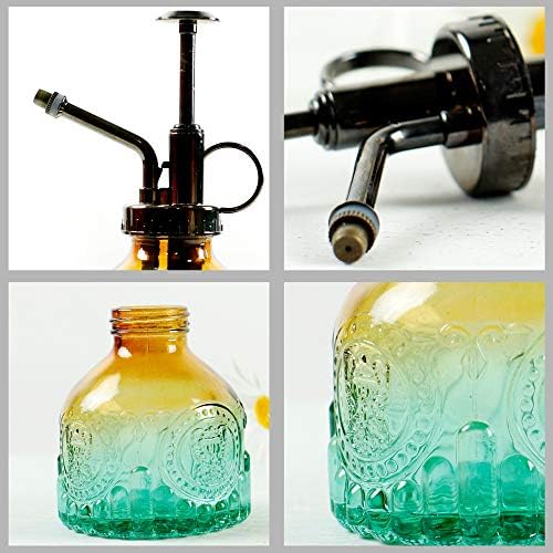 Hniuyun Glass Plant Mister Spray Bottle, 6.4 All Vintage Spritzer, Bronze Plastic Top Pump, Plant Mister Watering Garden Tool (Yellow Green Gradient) - Image 6