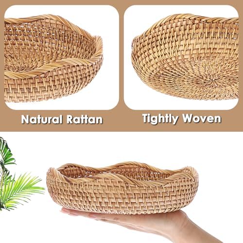 Hipiwe Natural Rattan Tray 8.5" Wicker Key Basket Bowl for Entryway Table - Image 4