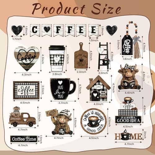 Mifoci 17 Pcs Coffee Tiered Tray Decor Farmhouse Wooden Bar Signs - Image 3