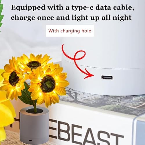 Sunflower Lamp, LED Artificial Sunflower Table Lamp with Warm White Light, Decorative Flower Night Light for Bedroom, Living Room, Office Desk, Home Decoration Gift for Women, Three Flowers (1) - Image 5