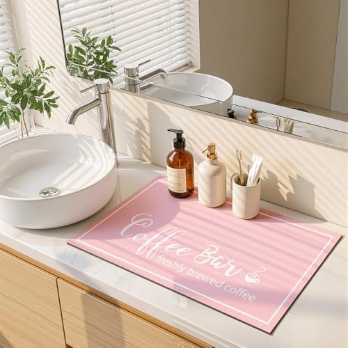 Findosom Dish Drying Mat, 12" x 20" Super Absorbent & Hide Stain Coffee Mat, Cuttable Drying Mat for Kitchen Counter, Coffee Bar Accessories, Under Dish Rack, Coffee Maker, Espresso Machine, Pink - Image 6