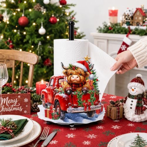 Christmas Highland Cow Paper Towel Holder, Farmhouse Xmas Kitchen Countertop Decor, Highland Cow Paper Towel Roll Stand, Christmas Housewarming Birthday Gift for Women Mom - Image 7