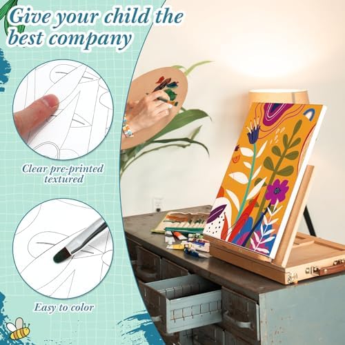 Engrowtic 12 Pcs 8 x 10'' Flower Pre Drawn Canvas to Paint Pre Printed Sketched Canvas for Adult Ladies Paint Art Party Favor Board Set for Craft(Simple Style) - Image 4
