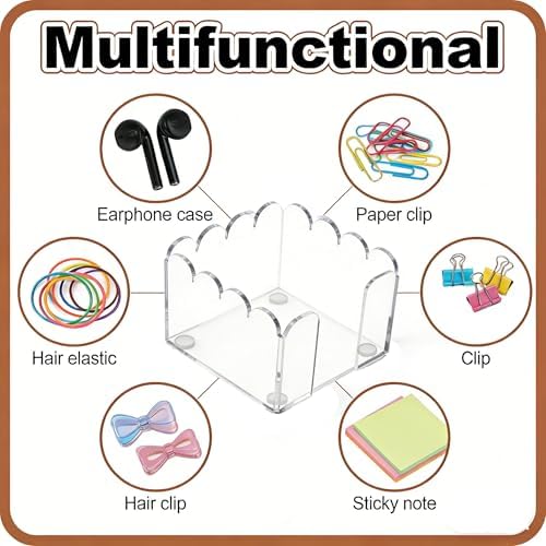 3x3 Inch Scalloped Acrylic Sticky Note Holder, Clear Cute Post It Note Dispenser, Notepad Holder with Wave Design, Thick Acrylic Desk Organizer for Office, Home, Dorm, Classroom - Image 3