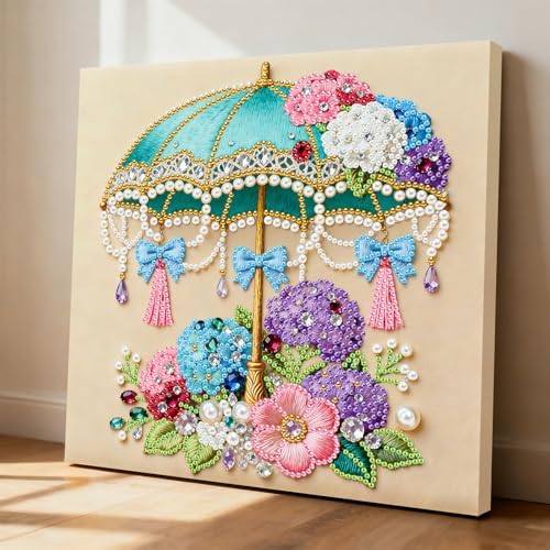 LQCrafK DIY Pearl Art Painting Handcraft Kit for Adults Beginners, Healing Stress-Relieving Home Wall Creative Design Decoration, Framed Painting with Tools-Umbrella - Image 3