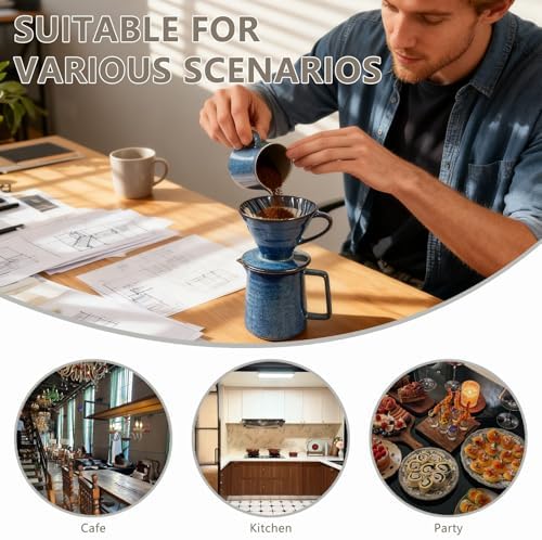 Ceramic Pour Over Coffee Maker Set, Starry Blue Coffee Dripper Cone with 40 Filters, 14 Ounces/400ml Pot - Image 5