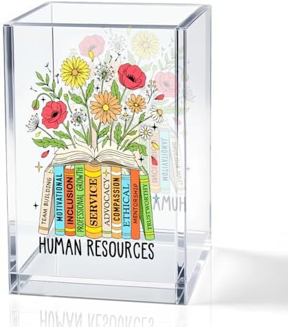 Human Resources Acrylic Cosmetic Pencil Holder Cup, Floral Books Pen Holder for Home Office Desk Accessories for HR Manager Director, Pen Organizer, Marker Holder, Funny HR Work Thank You Gifts by QYUVK