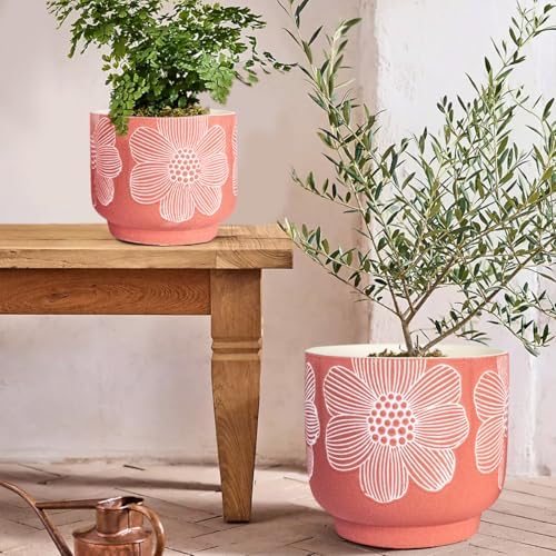 Ceramic Plant Pots, 8+6 Inch, 2 Pcs Indoor Planters with Drainage Holes - Image 2