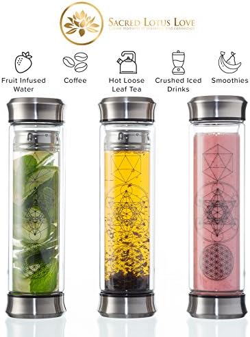 Sacred Lotus Love Double-Walled Glass Tea Infuser Bottle 14oz Portable Travel Mug with Strainer and Sleeve for Loose Leaf Tea, Coffee, Smoothies - Insulated Tumbler with Lid for Hot and Iced Beverages - Image 4