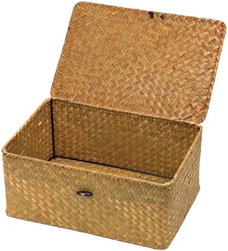 Seagrass Wicker Storage Basket with Lid, Large, Natural by ORDELITE