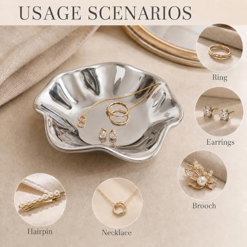 Ceramic Jewelry Tray, Lotus Leaf Ring Dish, Trinket tray Necklace Earrings small jewelry dish, Decorative Bowl for Dresser and Nightstand, Key Tray for Entryway, Gifts for Women, Silver - Image 6
