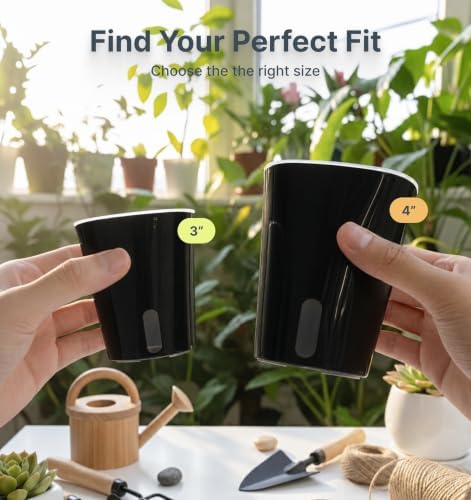 8 Pack 4" Self Watering Pots for Indoor Plants, Clear Inner Cup, Small Black Plastic Planters, Water Level Indicator, Drainage Holes, Extra 3ft Wick, Cuttings,Seedlings,Herb,African Violets - Image 2