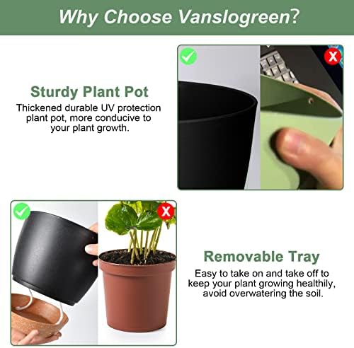 Vanslogreen Planters for Indoor Plants 3 Pack, 10/9/8 Inch Self Watering Flower Pots with Drainage Hole, Plastic Large Plant Pots (Black) - Image 5