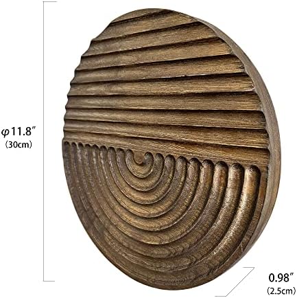 Musanpou Hand-carved Wood Wall Decor featuring Artistic Round Design for Farmhouse and Country-style Interiors | Wall Art Decoration | 11.8 inches x 11.8 inches (brown) - Image 3