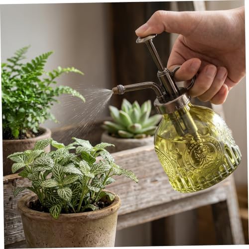 Plant Mister Spray Bottle Retro Embossed Glass Plant Spritzer, Green - Image 6