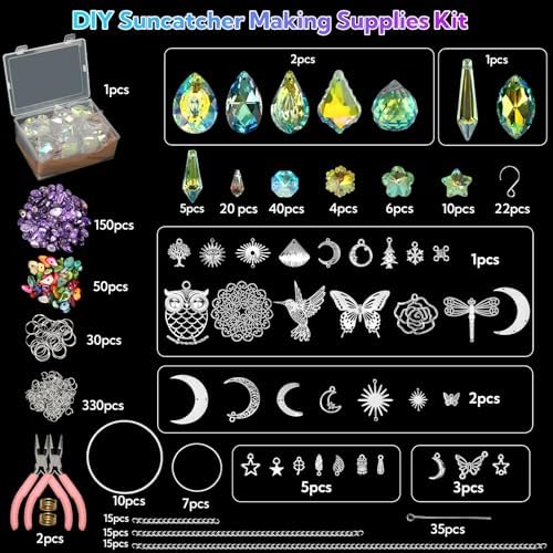 860 PCS DIY Suncatcher Kit Sun Catchers Making Supplies Arts and Crafts for Adults Hanging Prism Suncatcher Kits for Adults with Crystals Sun Catchers Indoor Window Garden Christmas Decor Wedding Home - Image 3