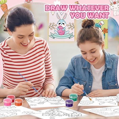 Blosssound 10 Set Easter Pre Printed Canvas Bunny Pre Drawn Canvas Painting with Easel Kits 5" x 7" Outline Painting Panels for Beginners, DIY Craft Project, Party Favor, Home Decors - Image 4