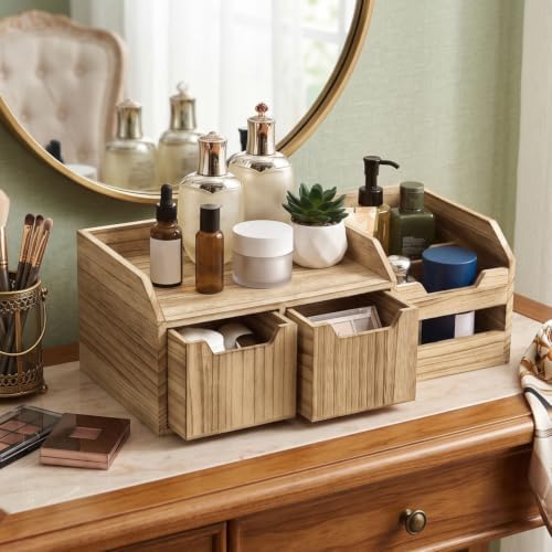 Wood Desktop Organizer with Drawers, 4 Compartment - Image 6