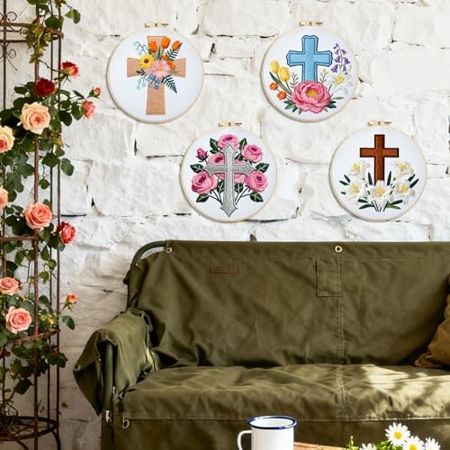 BEUNITONE 4Set Cross and Flowers Pattern Embroidery Kit for Adult Beginners - Image 6
