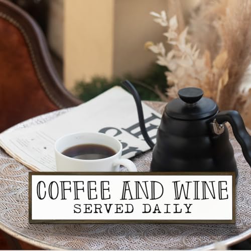 Coffee Bar Decor, Coffees Lover Home Kitchen Decor, Wood Decoration for Cafe Wine Bar Club, Decorative Wooden Table Sign, Coffee and Wine Served Daily Sign, 17.8x4x1.2 inches - Image 5