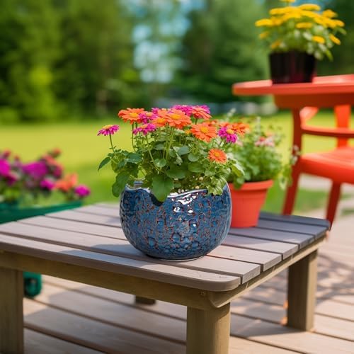 8 Inch Plant Pot, Ceramic Planter for Indoor Plants, Retro Blue - Image 5