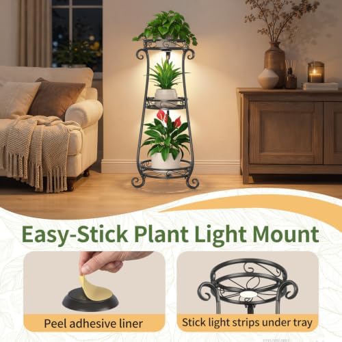 LASZOLA 3 Tiers Metal Corner Plant Stand Tall with Light for Indoor Outdoor - Image 6