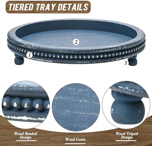 Handmade 12 Inch Decorative Tray, Small Beaded Tray Coffee Table Decor, Blue Decorative Display Risers for Coffee Table, Dining Room Entryway and Living Room - Image 4