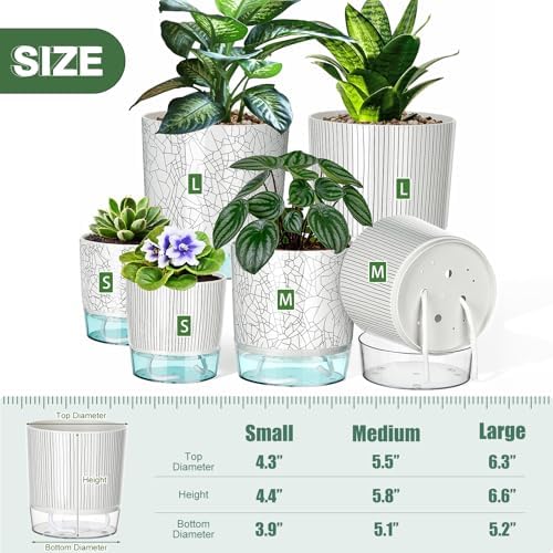 6 Pack Self Watering Pots for Indoor Plants, 4/5.5/6.3 Inch Plant Pots - Image 2