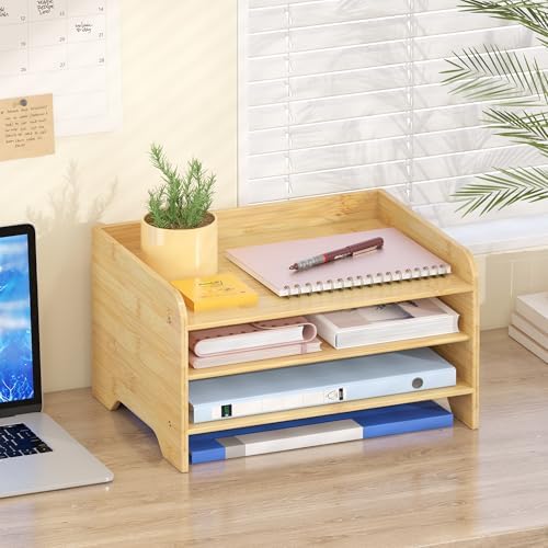 Bamboo File Organizer for Desk, Desktop Paper Tray and Mail Holder - Image 5