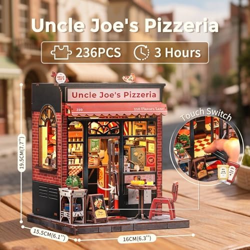 CUTEBEE Book Nook Kit, DIY Miniature Dollhouse Kit, Pizza Shop Booknook - Image 2