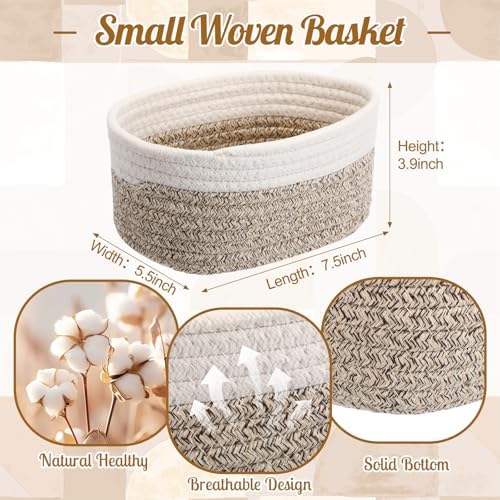 10 Pack Small Woven Baskets, Cotton Rope, White, Linen - Image 2