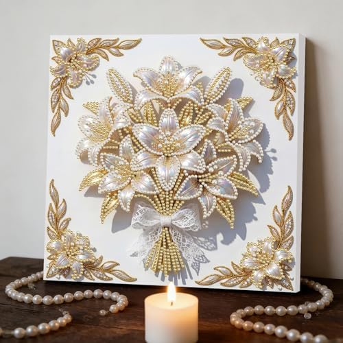 5D DIY Pearl Painting with Frame Floral Theme Handmade Healing Home Wall Decoration Creative 9.84x9.84in Tools -Flower-4 - Image 2