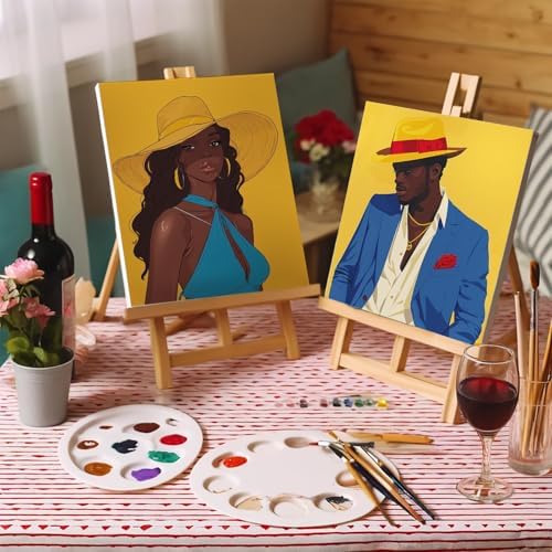 2 Pcs Sip and Paint Kit for Adults Couples – Date Night Painting Set with Pre-Drawn Canvases, Paints, Brushes, and Easels – (Bold Couple) - Image 5