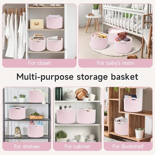3 Pack Small Rope Storage Baskets, 9.82×9.82×7.1", Pink - Image 4