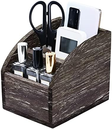 Rustic Brown Wooden Desk Organizer Farmhouse Wood Remote Control Caddy, Vintage 3 Slot Tabletop Desktop Office Supply Storage Rack Desktop TV Remote Control Holder Home Decor Office Supplies Storage - Image 6