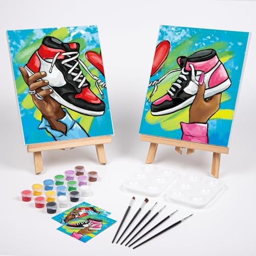 VOCHIC 2 Pack Couples Paint Party Kits Pre Drawn Canvas for Adults Paint and Sip Kit Date Night Games for Couples Painting Valentine's Day (8x10 Inches, Sneakers) - Image 2