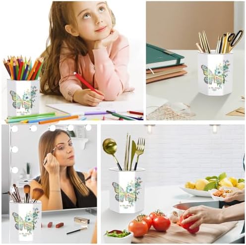 Pencil Pen Holder for Desk, Ceramic Cute Makeup Brush Holder, Desktop Supplies and Accessories for Women Students, Art Supply Caddy, Butterfly Pattern - Image 6