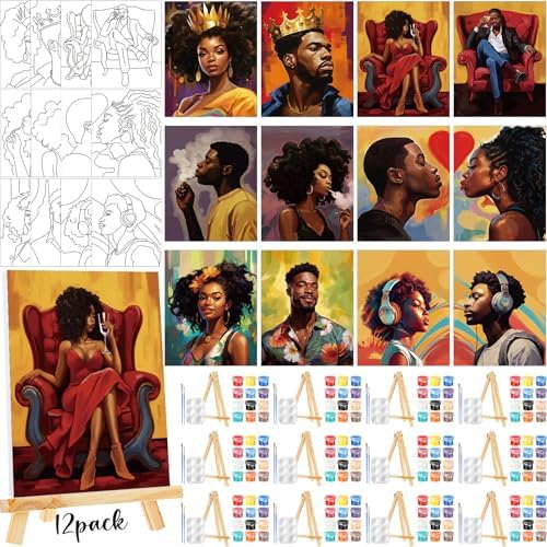 Zhanmai 72 Pcs 12 Sets Sip and Paint Kit Pre Drawn Canvas for Painting 8" x 10" Paint Party Canvas Painting Pre Printed Canvases for Party Favor DIY Virtual Adult's Date Night(Fashionable Couple) by Zhanmai