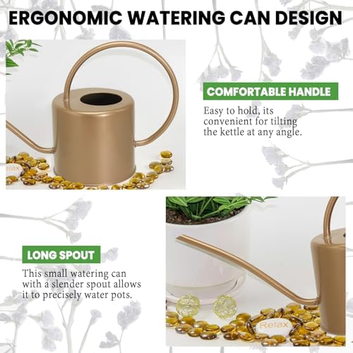 Indoor Watering Can for Houseplants- Long Spout Metal Watering Can for Indoor Plants,Succulents or Outdoor Garden Flower, 1.7L / 40 oz Gold - Image 2