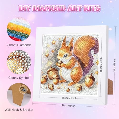 GHHKUD Squirrel Diamond Art Painting Kits for Adults with Frame, Diamond Art Animals Crafts for Ages 4-6-8-12, Easy to DIY Gem Painting Gifts Home Wall Deco 15x15cm (Beautiful Packages) - Image 2