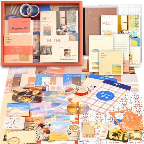 Scrapbooking Supplies Kit, A6 Grid Notebook, Aesthetics Junk Journal Kit by Aromoty
